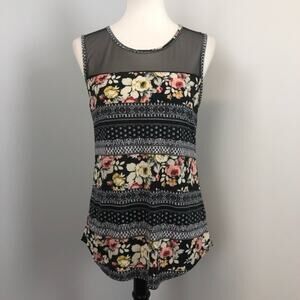 Blu Planet Floral Mesh Panel Sleeveless Blouse Tank Top XL